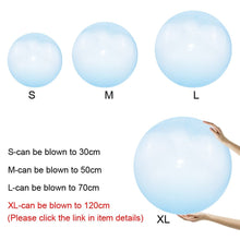Children Inflatable Soft Bubble Ball shown in a size chart of inflated dimensions for choosing the right ball.