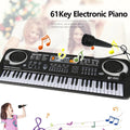 61-key portable kids piano keyboard with microphone on a white background, a beginners gift for music play.