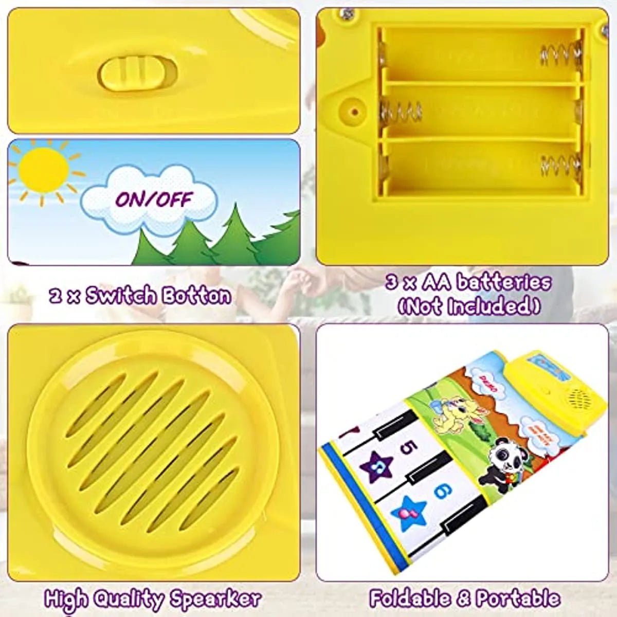 Kids Touch Play Piano Music Mat electronic control unit for sound and volume settings during play.