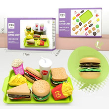 Kids Pizza Shop Roleplay Set with a food tray including toy burgers, fries, and drinks for imaginative dining play.