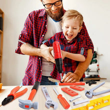 Man and child playing with tools on a table