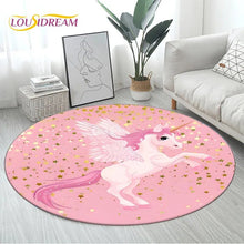 Pink unicorn 3D non-slip round soft carpet for kids rooms, keeping little feet warm and comfortable.