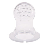 Clear silicone teether with textured surface.