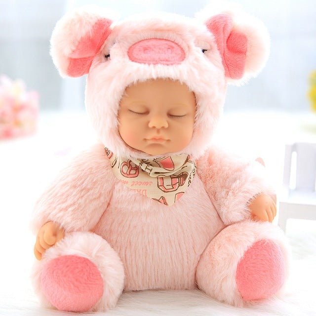 Baby like doll in a pink pig costume 