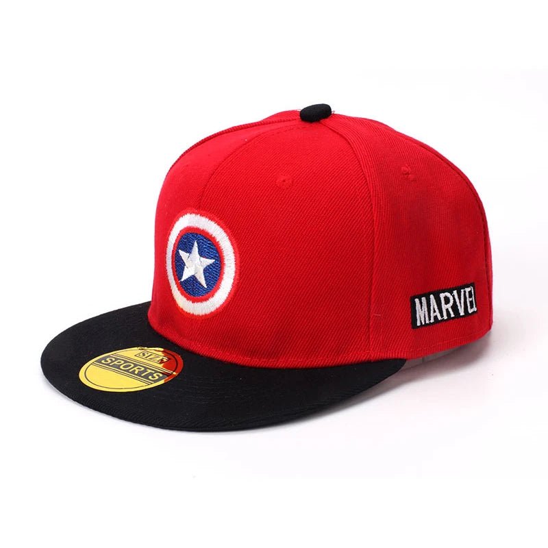 Red and black Marvel cap with logo 