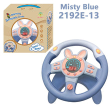 Blue bunny-style steering wheel toy beside its box, labeled Misty Blue 2192E-13