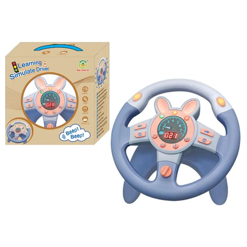 Kids Interactive Stroller Steering Wheel Toy with rabbit design and activity buttons shown with packaging.