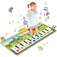 Kids Touch Play Piano Music Mat with cartoon animals for crawling and musical carpet keyboard play.
