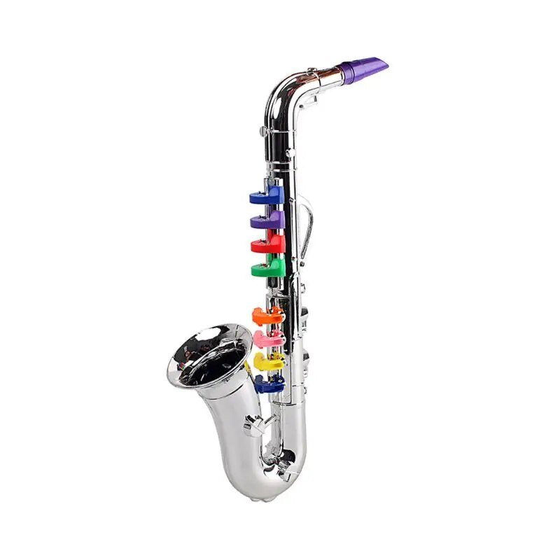 Kids 8-Tone Toy Saxophone with colourful keys for beginner music practice and pretend band performances.