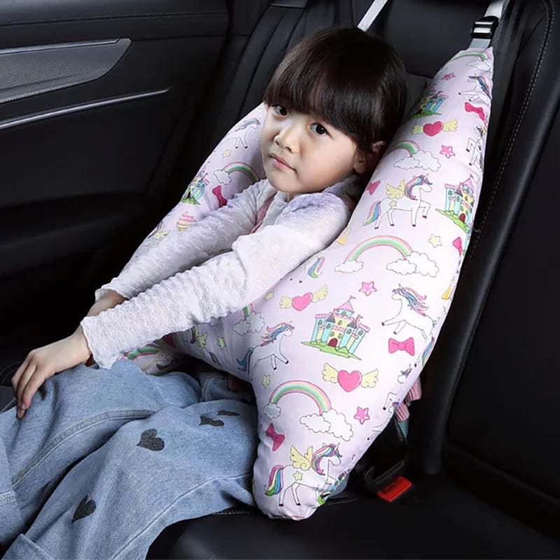 U-Shape Kids Travel Pillow in use on a car seat for comfortable neck support during family drives and holidays.