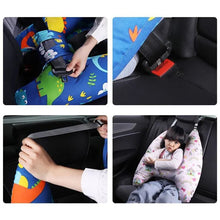 U-Shape Kids Travel Pillow collage showing car seat use and safety features for comfortable, supported child travel.