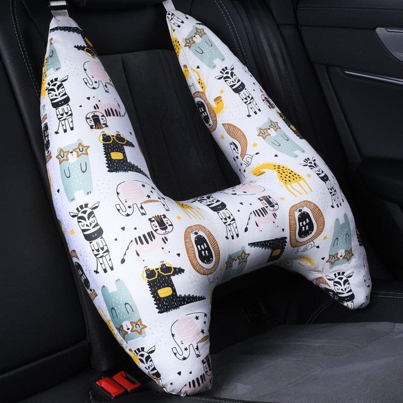 Car neck pillow with animal pattern on a car seat