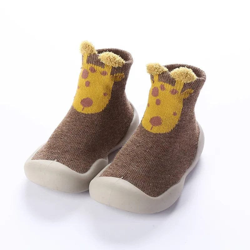 Spring Fall Kids Walking Floor Socks cartoon print side profile for judging ankle height before daily indoor use.