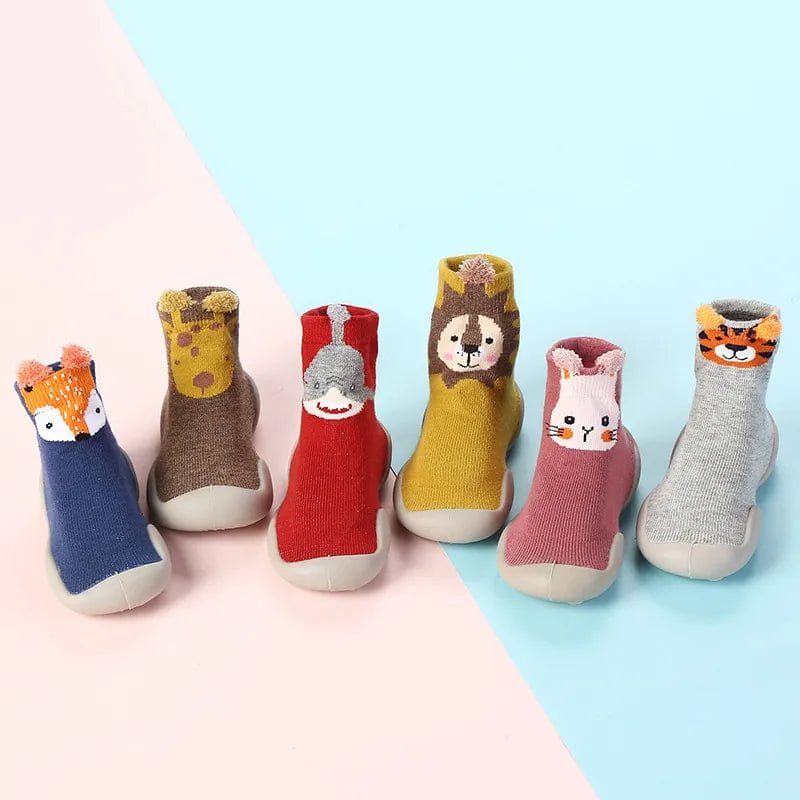 Spring Fall Kids Walking Floor Socks soft cotton pair flat lay for warm indoor wear during spring and autumn.