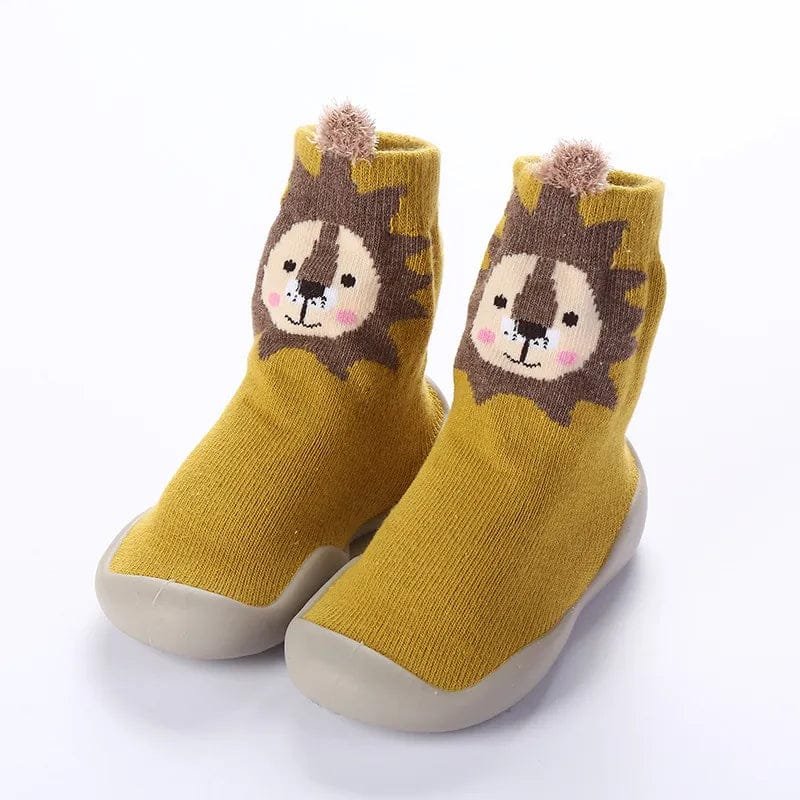 Spring Fall Kids Walking Floor Socks striped side profile for judging cuff height before buying for indoor use.