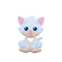 Kitten Silicone Teether in candy blue pastel design for baby-safe teething comfort and play.