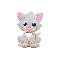 Kitten Silicone Teether in gray solid color design for baby-safe teething relief and play.