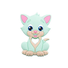 Kitten Silicone Teether in mint solid color design for baby-safe gum soothing and play.
