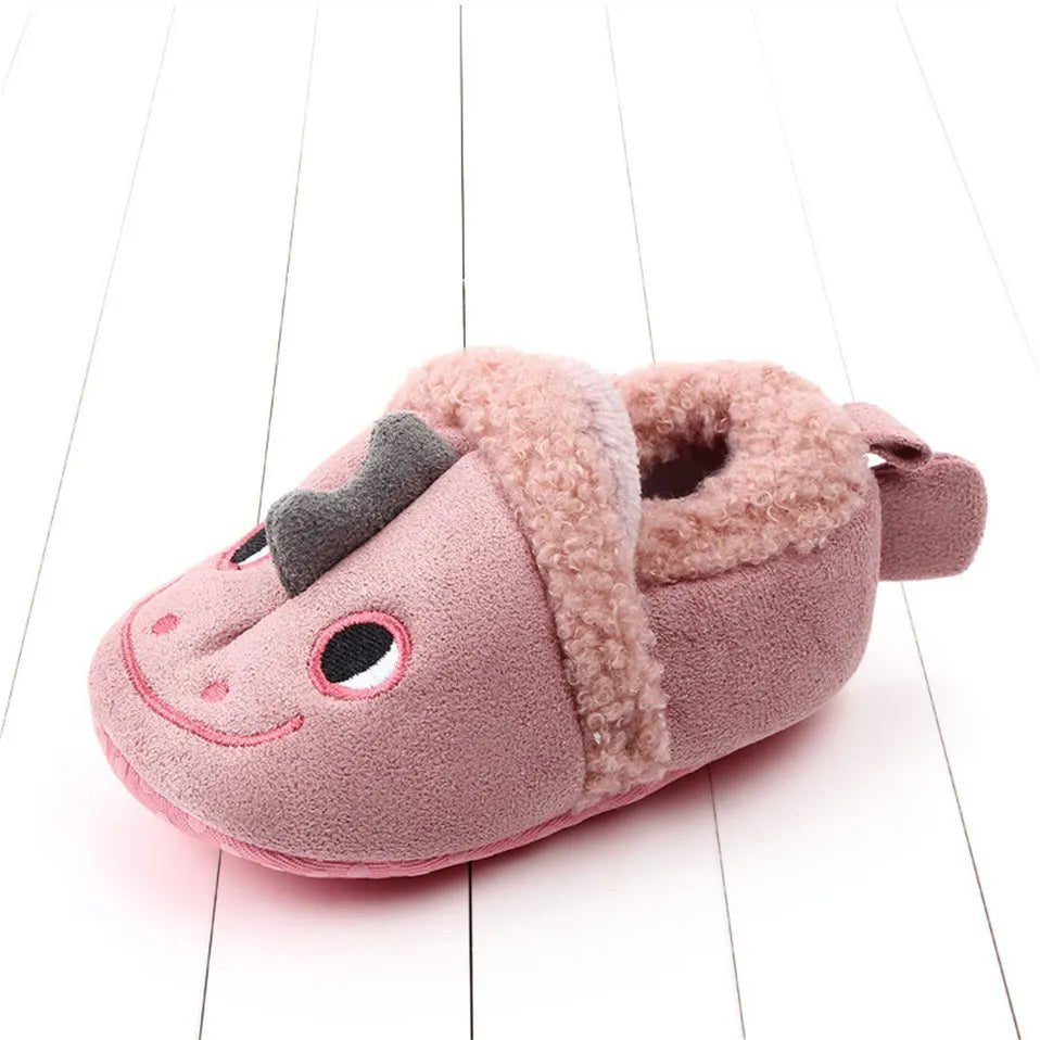 Cartoon blue Knit Baby Slippers pair detail, playful booties for nursery dressing and everyday baby wear.