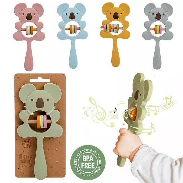 Koala and Elephant Silicone Teether Handbell Rattles for soothing teething gums and early grasping play.