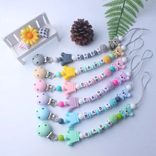 Koala Silicone Pacifier Chain baby teether with BABY letter beads for personalized teething relief.