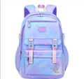 Korean-Style Girls Elementary Backpack waterproof purple design with castle print for daily school wear.