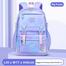 Korean-Style Girls Elementary Backpack waterproof purple and blue gradient design for everyday school wear.