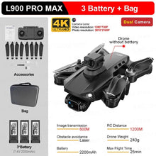 L900 Pro Max GPS Drone kit with batteries and bag shown from a seventh angle.