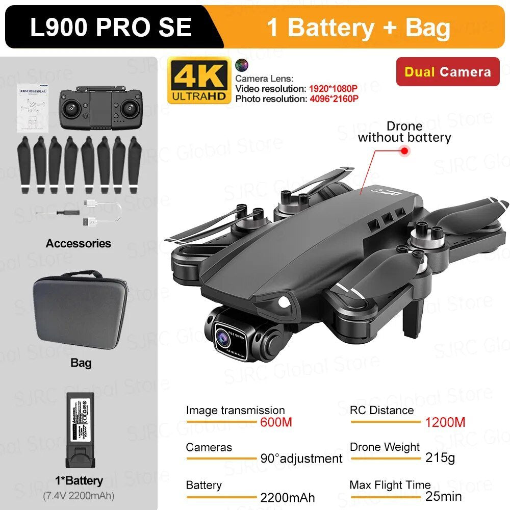 L900 Pro SE GPS Drone full kit with battery and carry bag for outdoor flying trips.