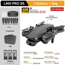 L900 Pro SE GPS Drone kit with batteries and bag on a white background, second view.