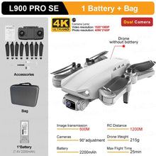 L900 Pro SE GPS Drone kit with battery and bag on a gray background, seventh view.