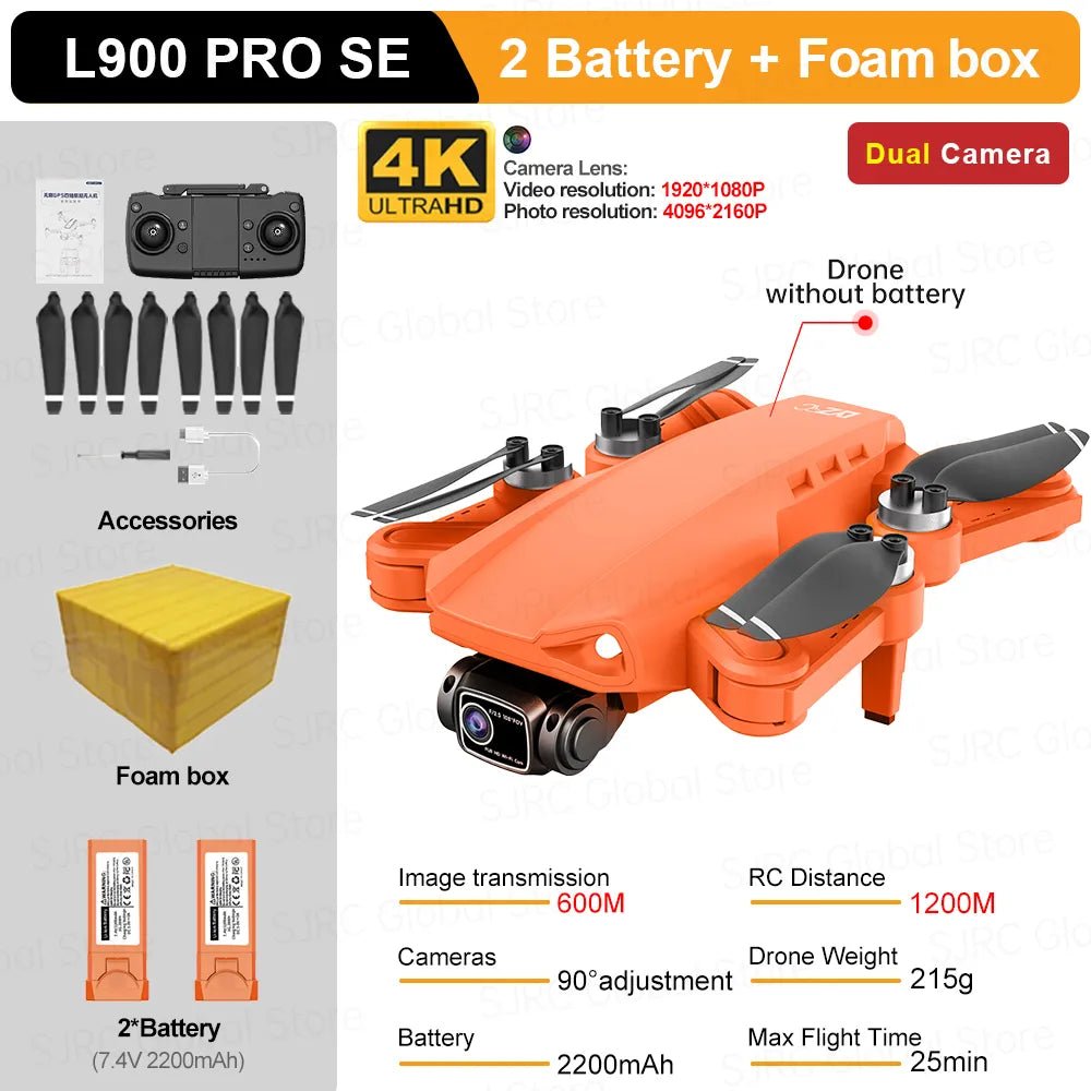 L900 Pro SE Max GPS Drone in orange features and specifications, second view.