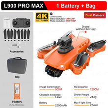 L900 Pro SE Max GPS Drone in orange with camera and packaging, second view.
