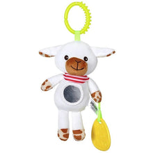Soft Animal Handbell Rattle in lamb design with yellow rattle for baby sound play and teething comfort.