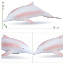 Large Soft Rubber Sea Life Figure dolphin model shown with measurements for educational play.