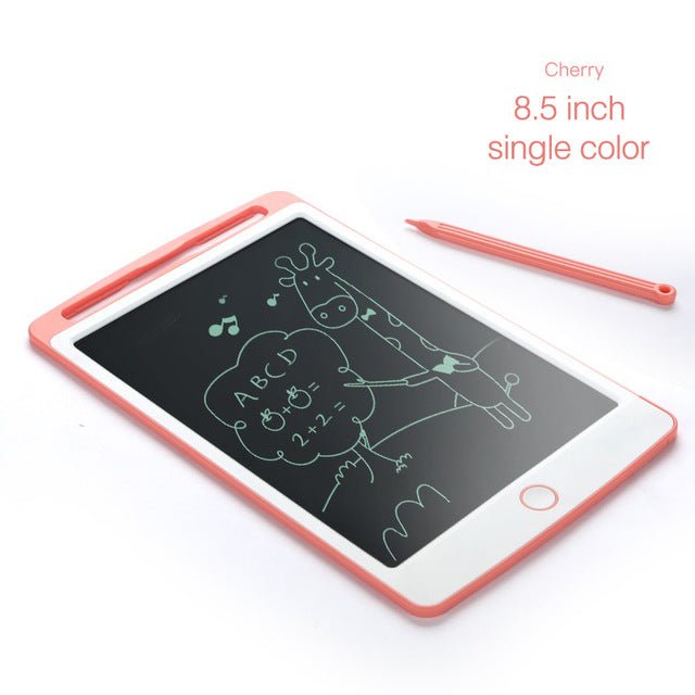 8.5 inch electronic writing pad with pink frame and pen.