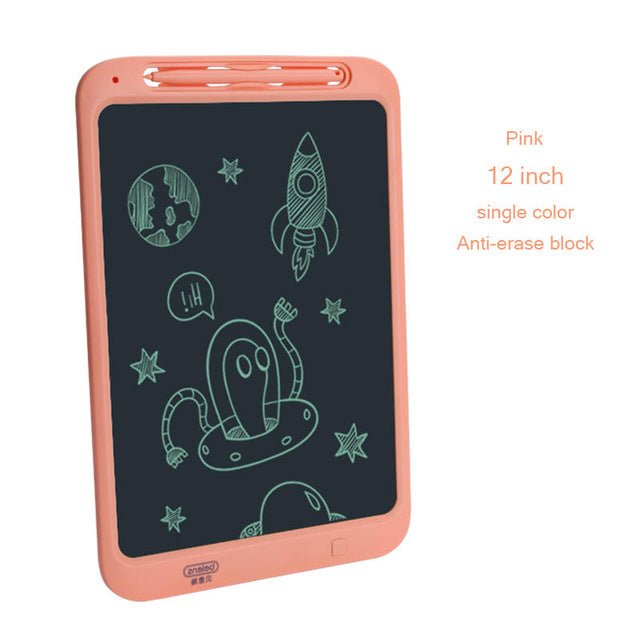12-inch pink electronic drawing board with space-themed drawings.