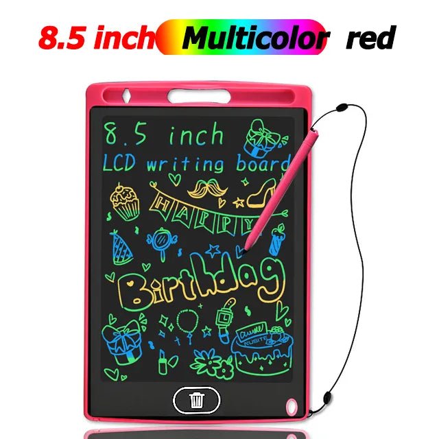 LCD Writing Tablet with red stylus for kids maths practice, spelling tests, and everyday homework support.