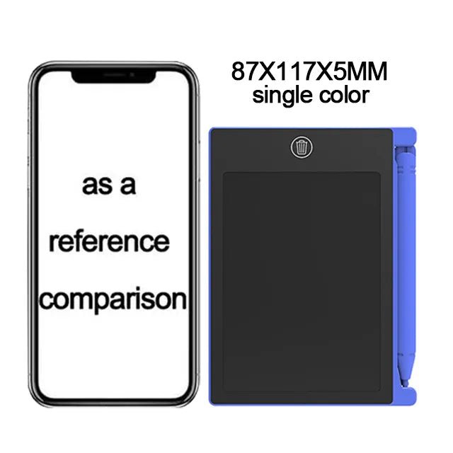 LCD Writing Tablet blue casing sketchpad shown beside a smartphone for size comparison.