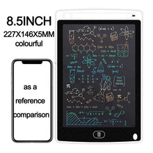 LCD Writing Tablet compact sketchpad showing chemical formula notes beside a smartphone for size.