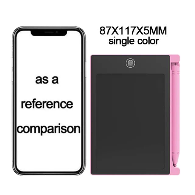 LCD Writing Tablet pink casing sketchpad with black screen for compact kids drawing toy.