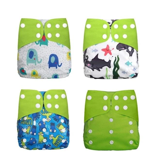 Four colorful baby diapers with different patterns (option 4)