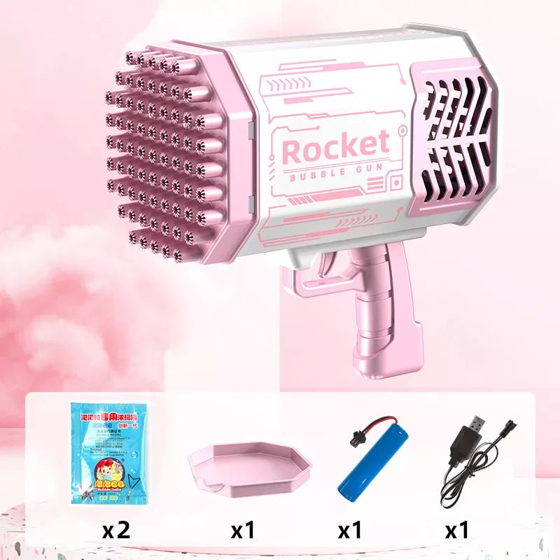69 Hole Rocket Bubble Gun - Automatic Blower with Light for Kids - 69 hole Pink image