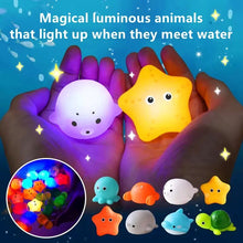 LED Light-Up Bath Toy luminous animal shapes that glow when touched by water.