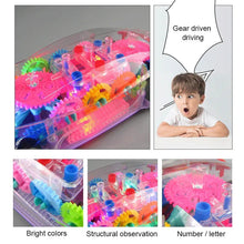 Colorful LED Light-Up Racing Car toy showing its gear mechanism and key features for kids play.