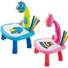 LED Projector Kids Art Table with duck and pig cartoon designs for creative drawing.