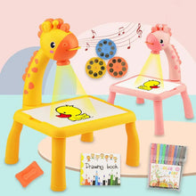 LED Projector Kids Art Table with giraffe design and chairs for drawing and tracing.