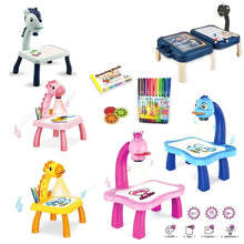 LED Projector Kids Art Table set with accessories for educational painting play.