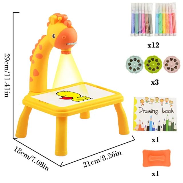 LED Projector Kids Drawing Table giraffe design for learning and creative fun.
