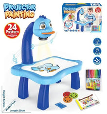 LED Projector Painting Toy in blue duck design with accessories for gifting.